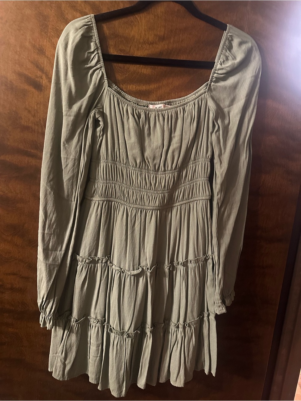 Green Long Sleeve Tiered Smocked Dress
